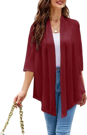 Women's Shurgs Open Front Cardigan 3/4 Sleeves Lightweight Casual S-XXL