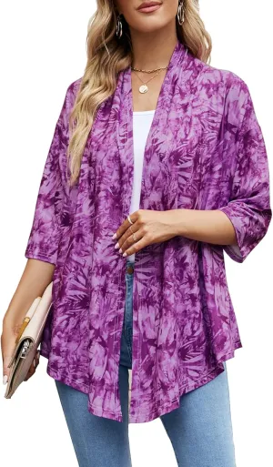 Women's Shurgs Open Front Cardigan 3/4 Sleeves Lightweight Casual S-XXL