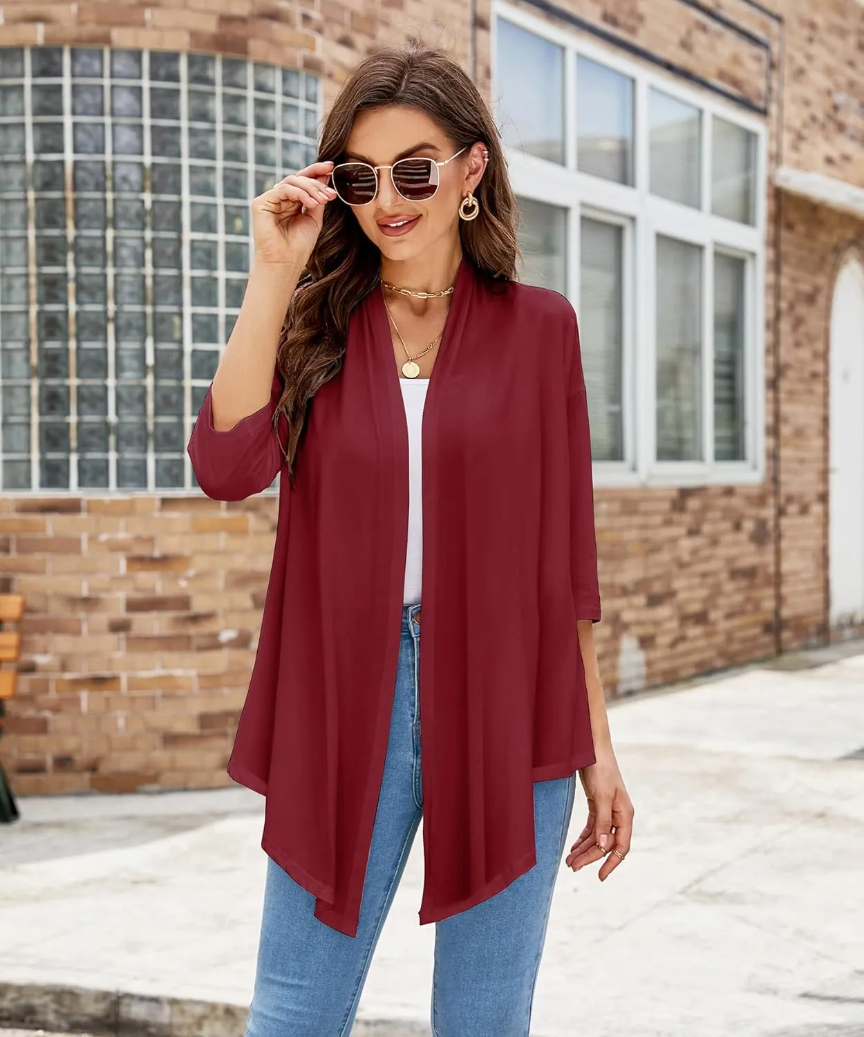 Women's Shurgs Open Front Cardigan 3/4 Sleeves Lightweight Casual S-XXL