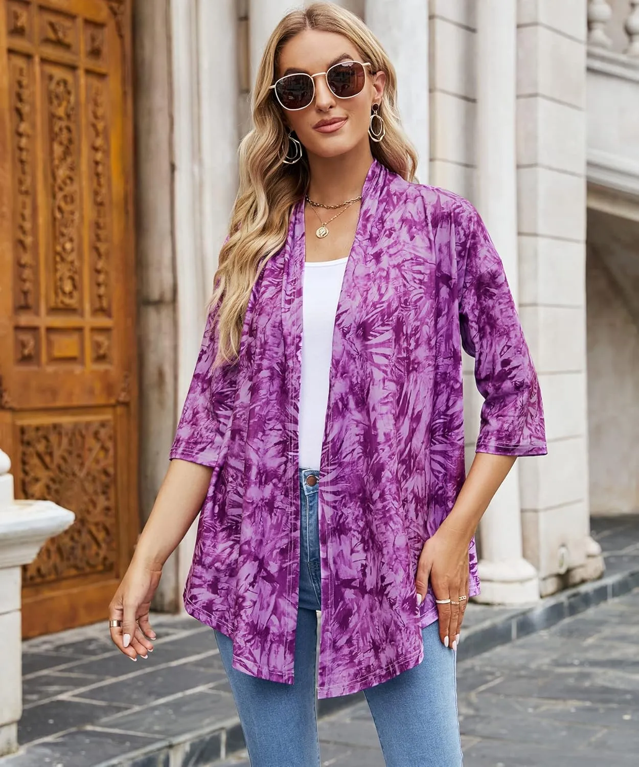 Women's Shurgs Open Front Cardigan 3/4 Sleeves Lightweight Casual S-XXL