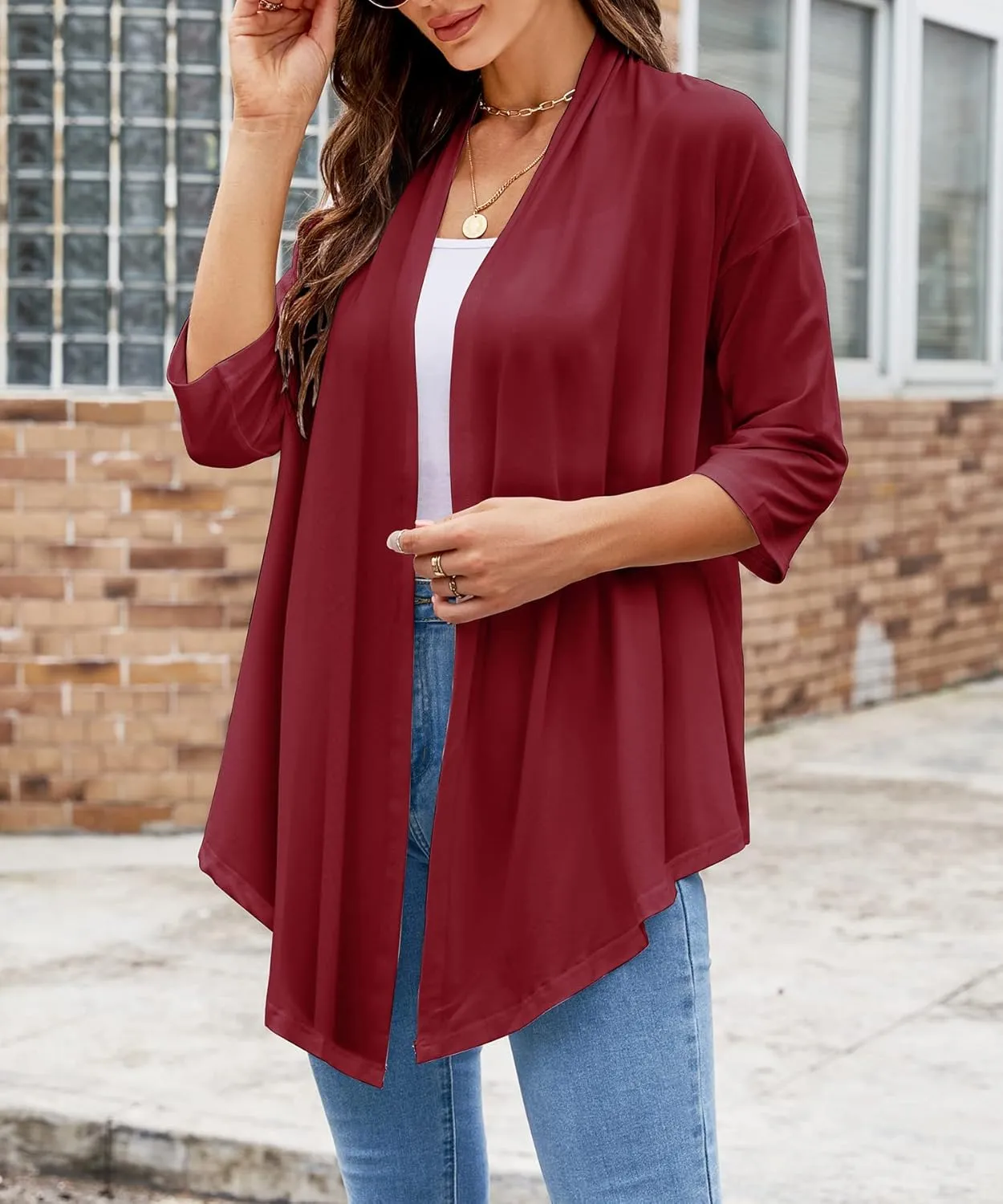 Women's Shurgs Open Front Cardigan 3/4 Sleeves Lightweight Casual S-XXL