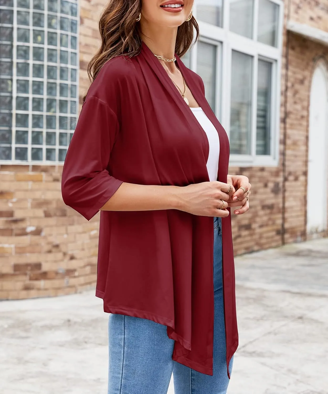 Women's Shurgs Open Front Cardigan 3/4 Sleeves Lightweight Casual S-XXL