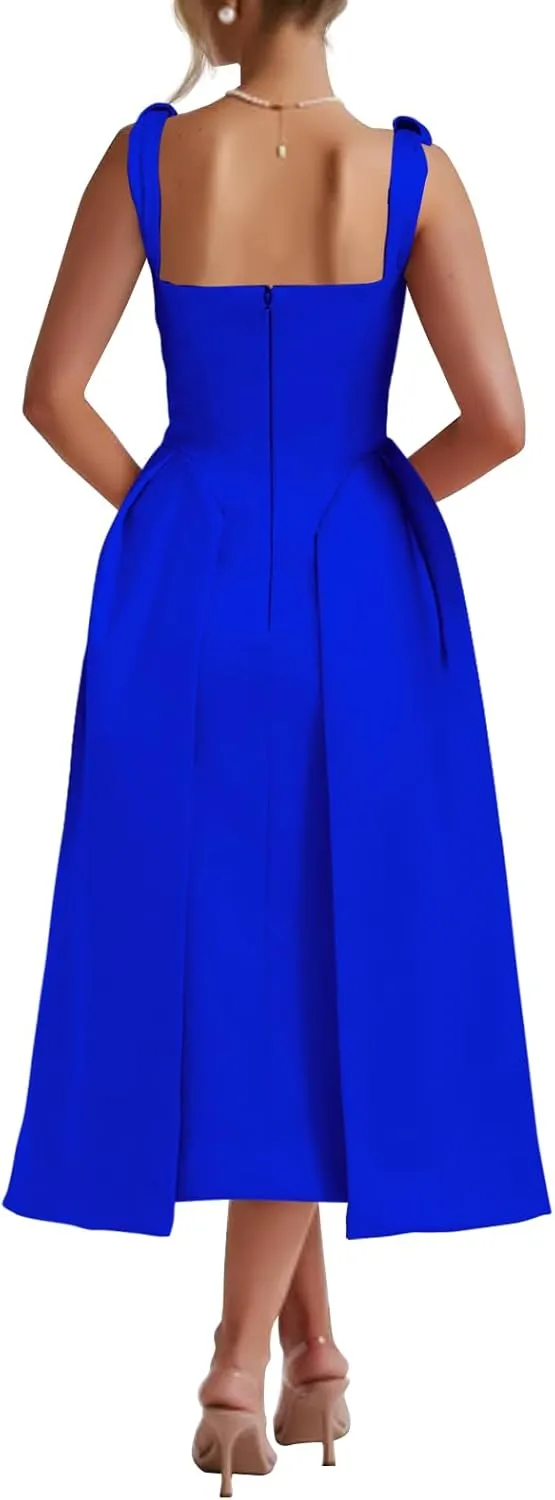 Womens Sleeveless Deep V Neck 1950s Retro Vintage Cocktail Wedding Guest Party A-Line Swing Maxi Dresses