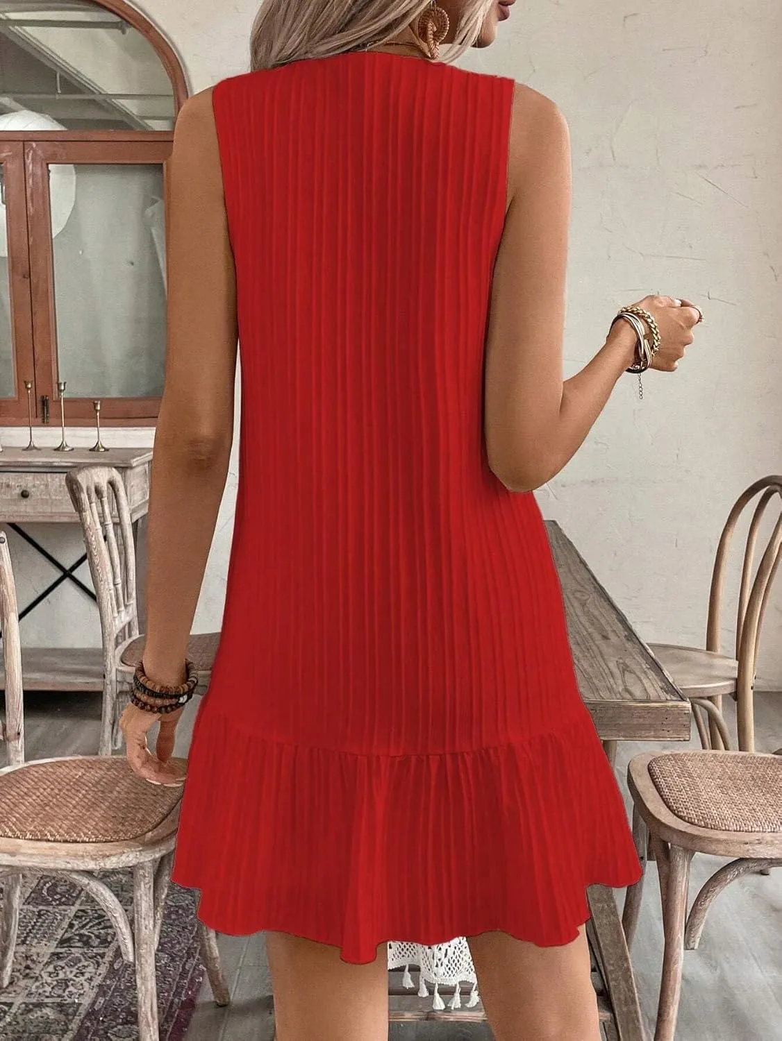 Women's Solid Color Casual Sleeveless Dress V-Neck Fashion Short Dresses for Women