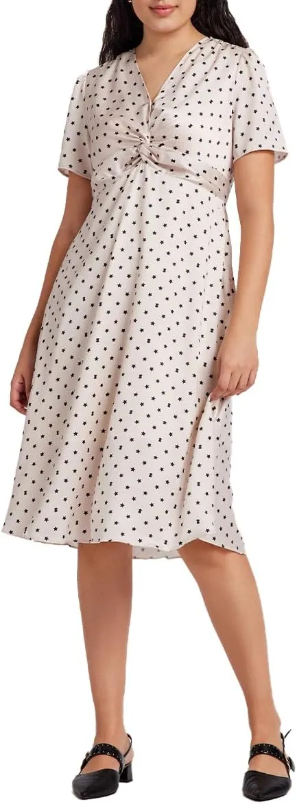 Women's Summer Dress 3/4 Sleeve Casual Boho V-Neck Pleated Lace Up Wrap Flowy Midi Dress Wedding Guest Dresses