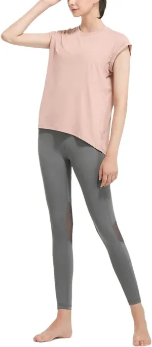 Women's Summer Loose Yoga Shirts Hollow Out Short Sleeves Running T-Shirts Quick Dry Sports Tops