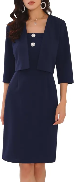 Women's Wedding Guest Dress Two Piece Outfits Open Front Cardigan Evening Mother of The Bride Dresses