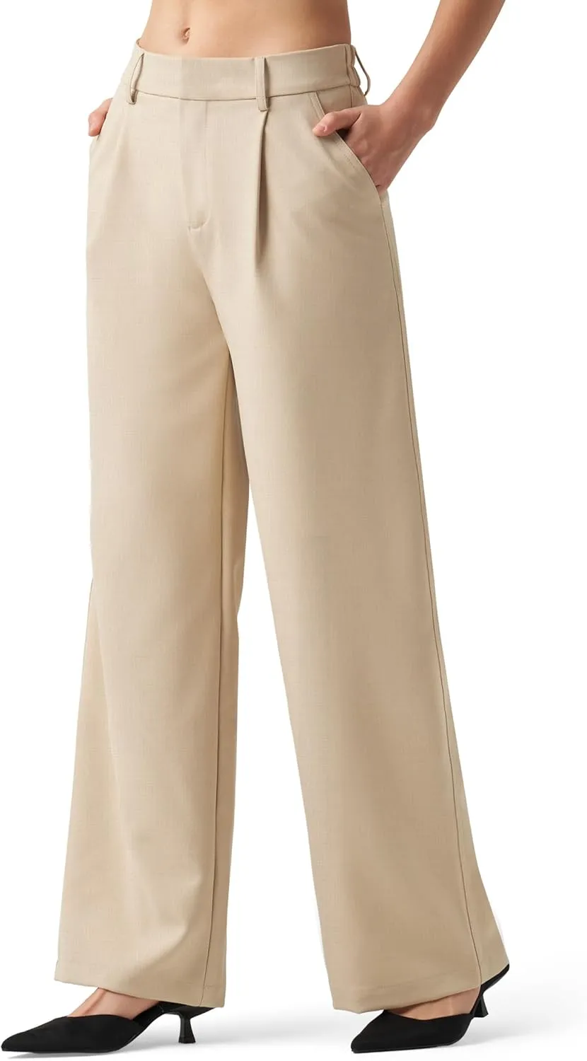 Women's Wide Leg Work Dress Pants High Waisted Casual Slacks Business Office Pants with Pockets 29"/31"