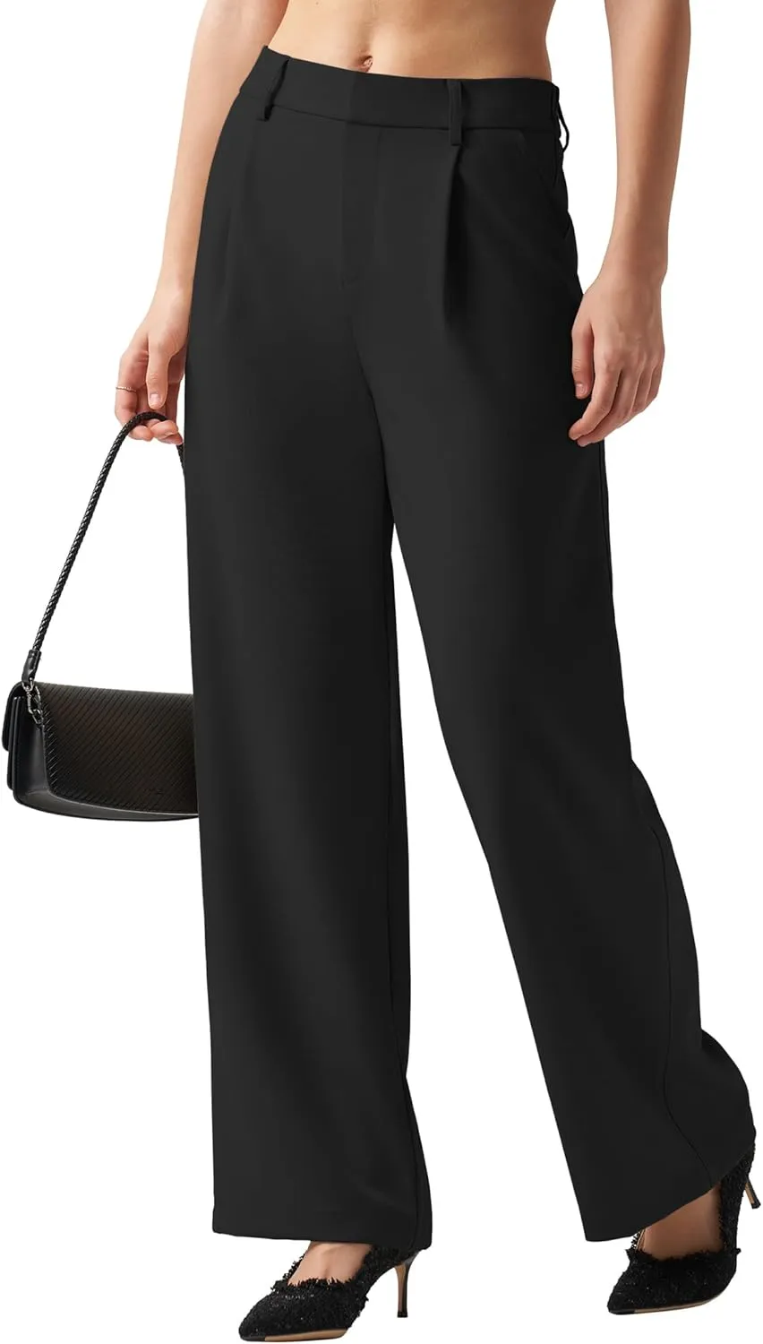 Women's Wide Leg Work Dress Pants High Waisted Casual Slacks Business Office Pants with Pockets 29"/31"