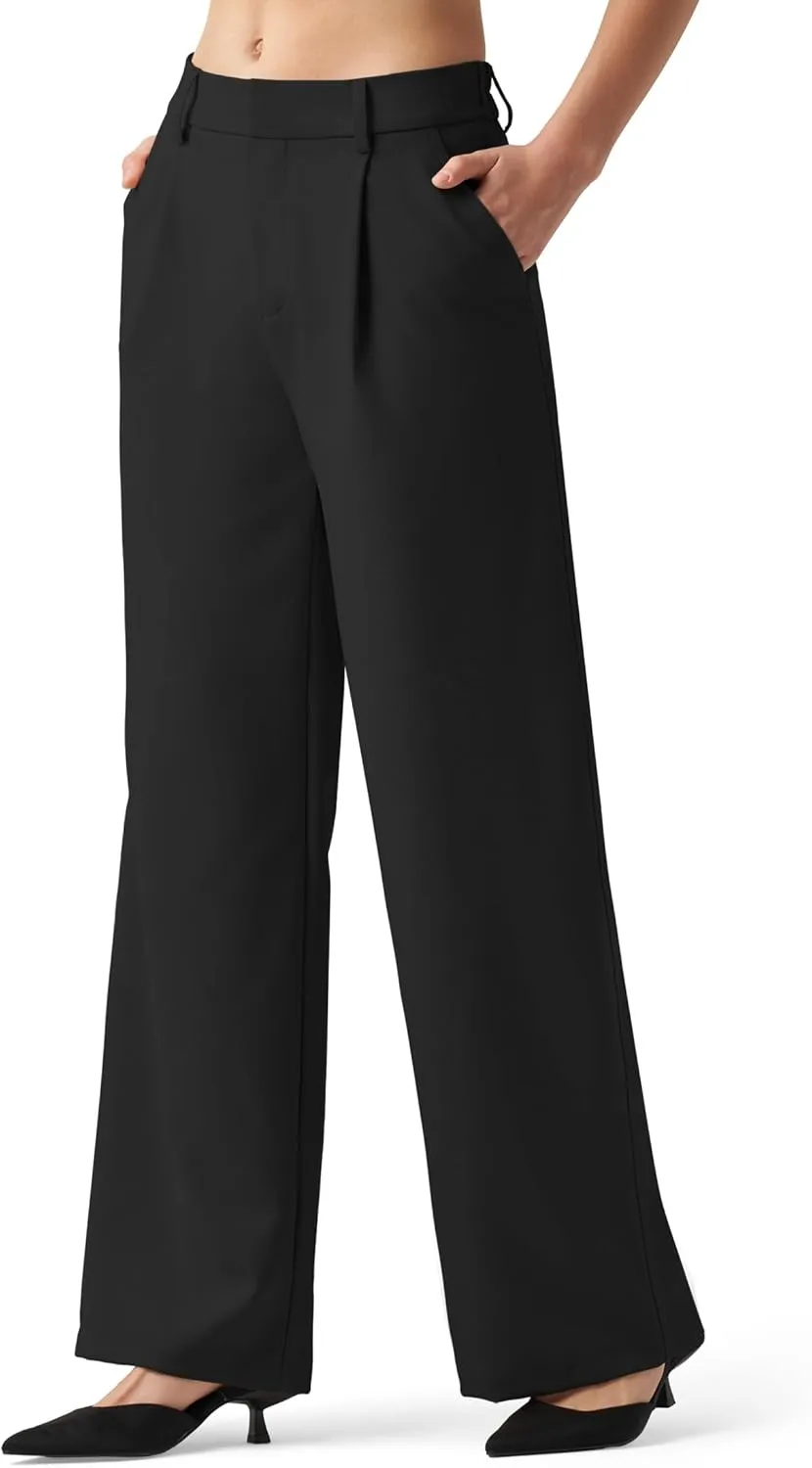Women's Wide Leg Work Dress Pants High Waisted Casual Slacks Business Office Pants with Pockets 29"/31"