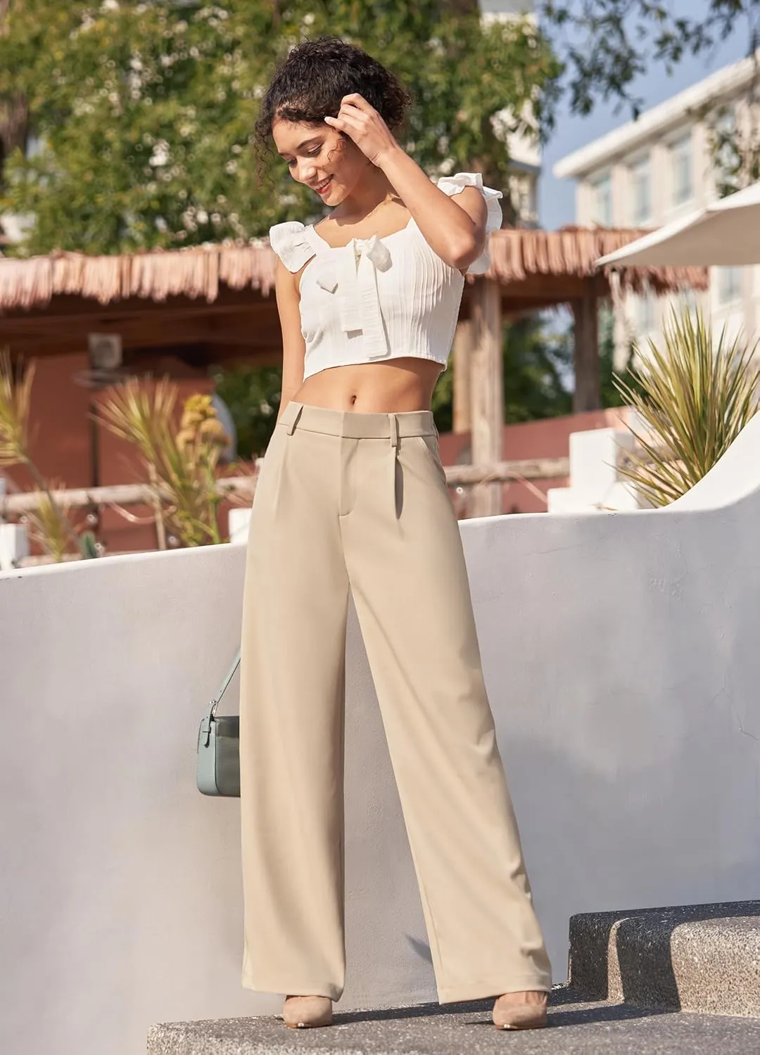 Women's Wide Leg Work Dress Pants High Waisted Casual Slacks Business Office Pants with Pockets 29"/31"