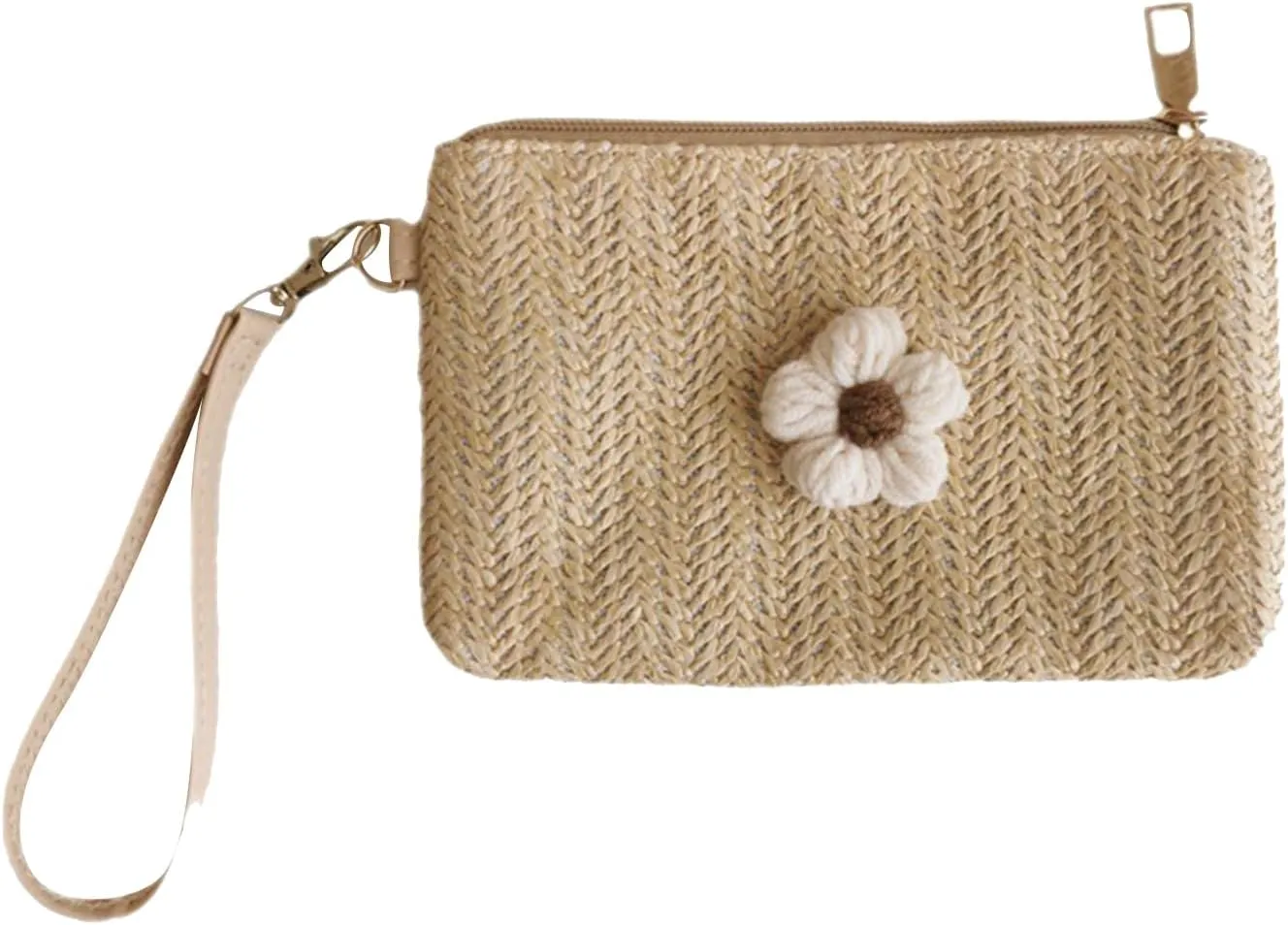 Wristlet Wallet Women Girl ID Credit Card Bank Card Holder with Wrist Strap Straw Woven Coin Change Clutch Purse