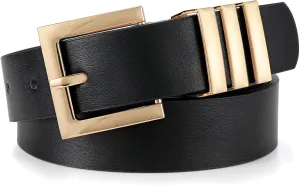 XZQTIVE Plus Size Women's Leather Belts for Jeans Pants Dress Fashion Ladies Waist Belt with Square Gold Buckle