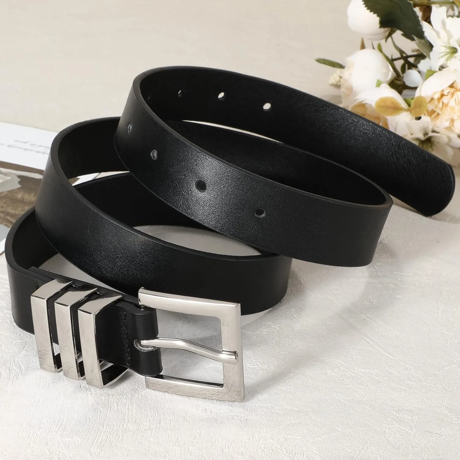 XZQTIVE Plus Size Women's Leather Belts for Jeans Pants Dress Fashion Ladies Waist Belt with Square Gold Buckle