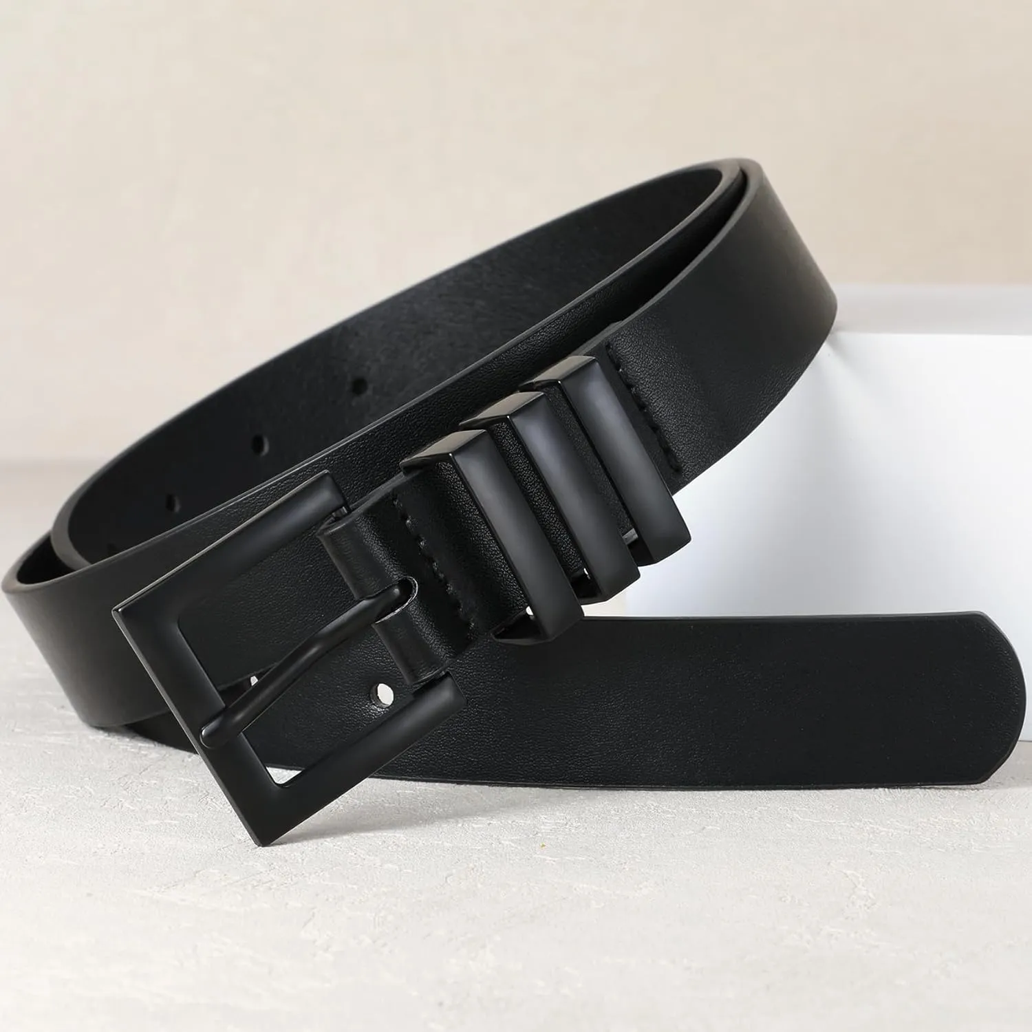 XZQTIVE Plus Size Women's Leather Belts for Jeans Pants Dress Fashion Ladies Waist Belt with Square Gold Buckle