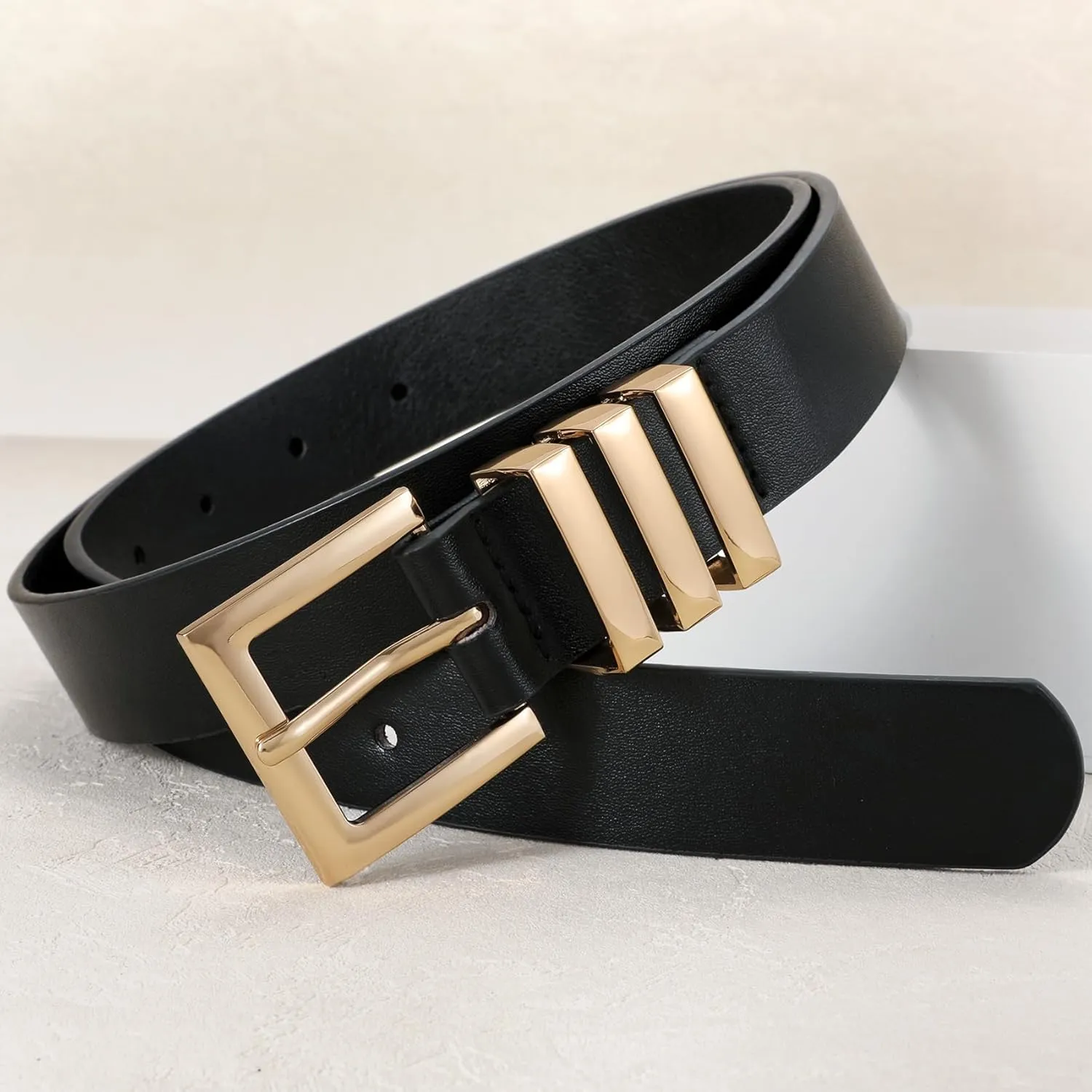 XZQTIVE Plus Size Women's Leather Belts for Jeans Pants Dress Fashion Ladies Waist Belt with Square Gold Buckle