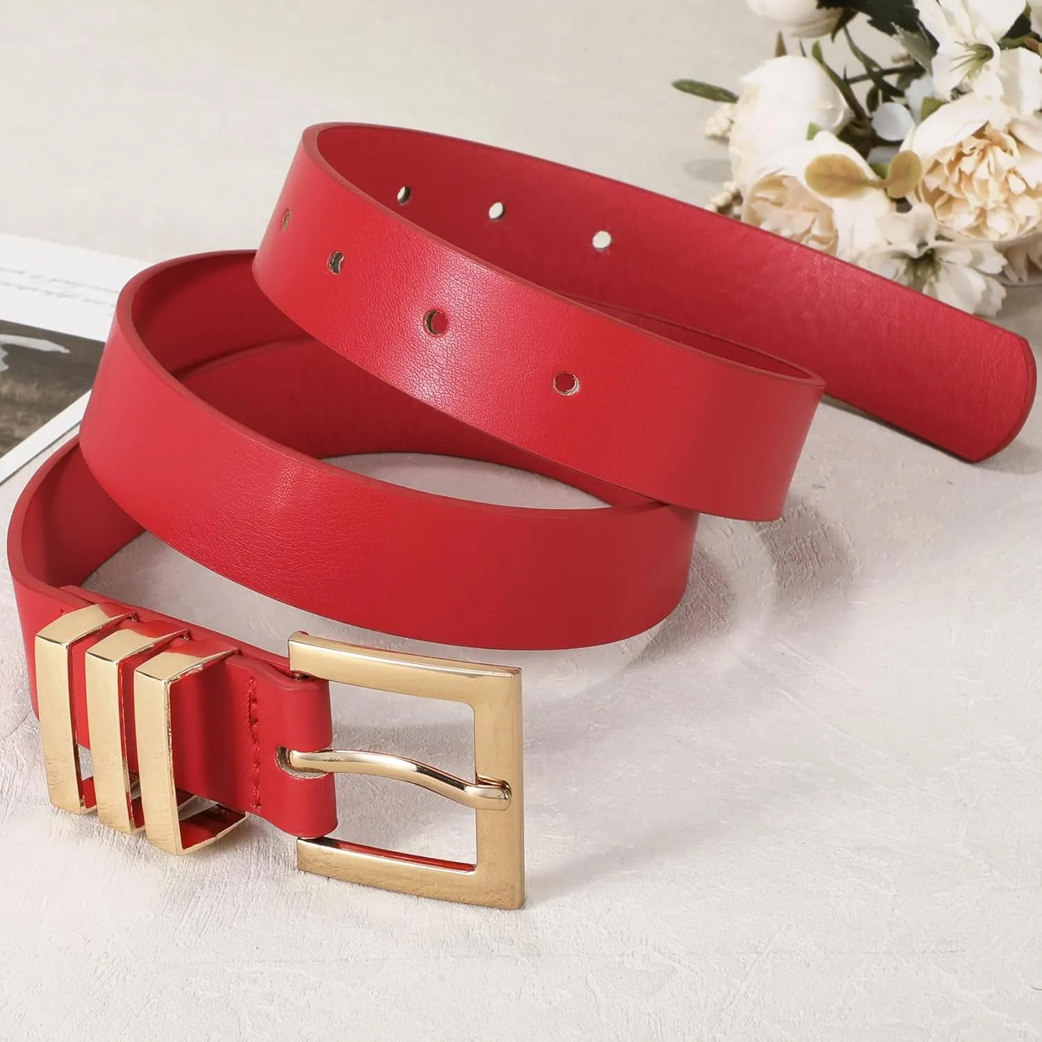 XZQTIVE Plus Size Women's Leather Belts for Jeans Pants Dress Fashion Ladies Waist Belt with Square Gold Buckle