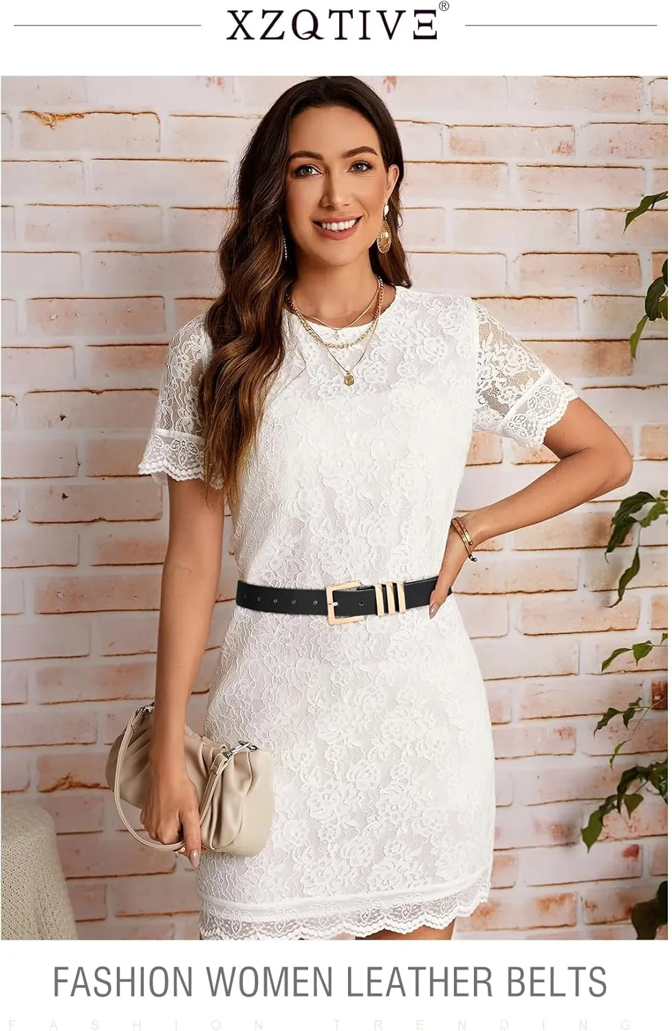 XZQTIVE Plus Size Women's Leather Belts for Jeans Pants Dress Fashion Ladies Waist Belt with Square Gold Buckle