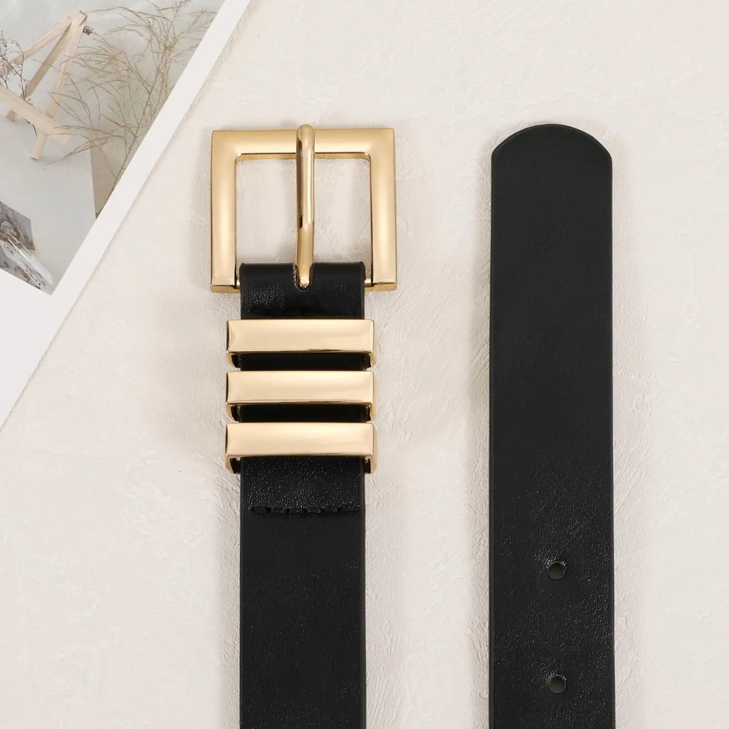 XZQTIVE Plus Size Women's Leather Belts for Jeans Pants Dress Fashion Ladies Waist Belt with Square Gold Buckle