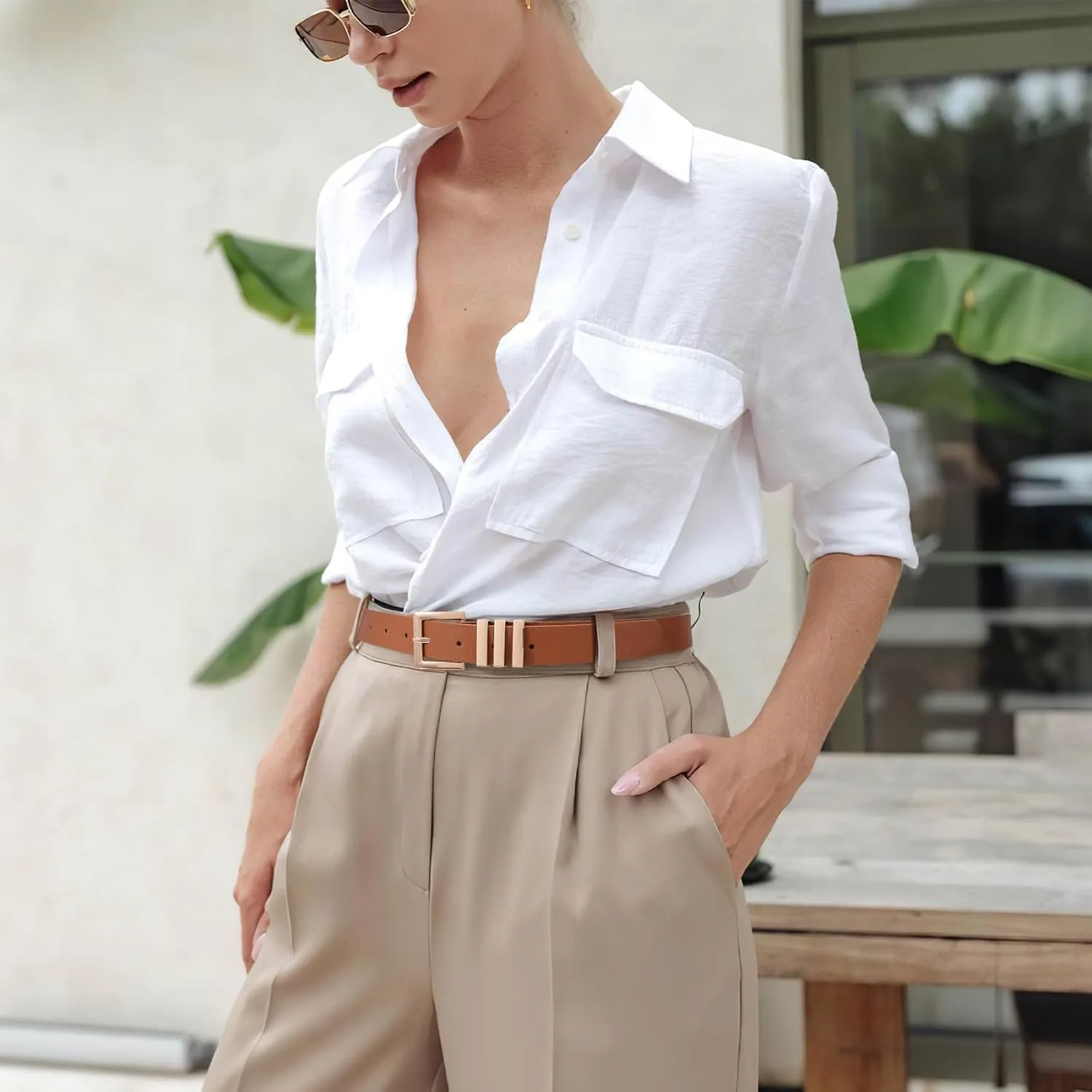 XZQTIVE Plus Size Women's Leather Belts for Jeans Pants Dress Fashion Ladies Waist Belt with Square Gold Buckle