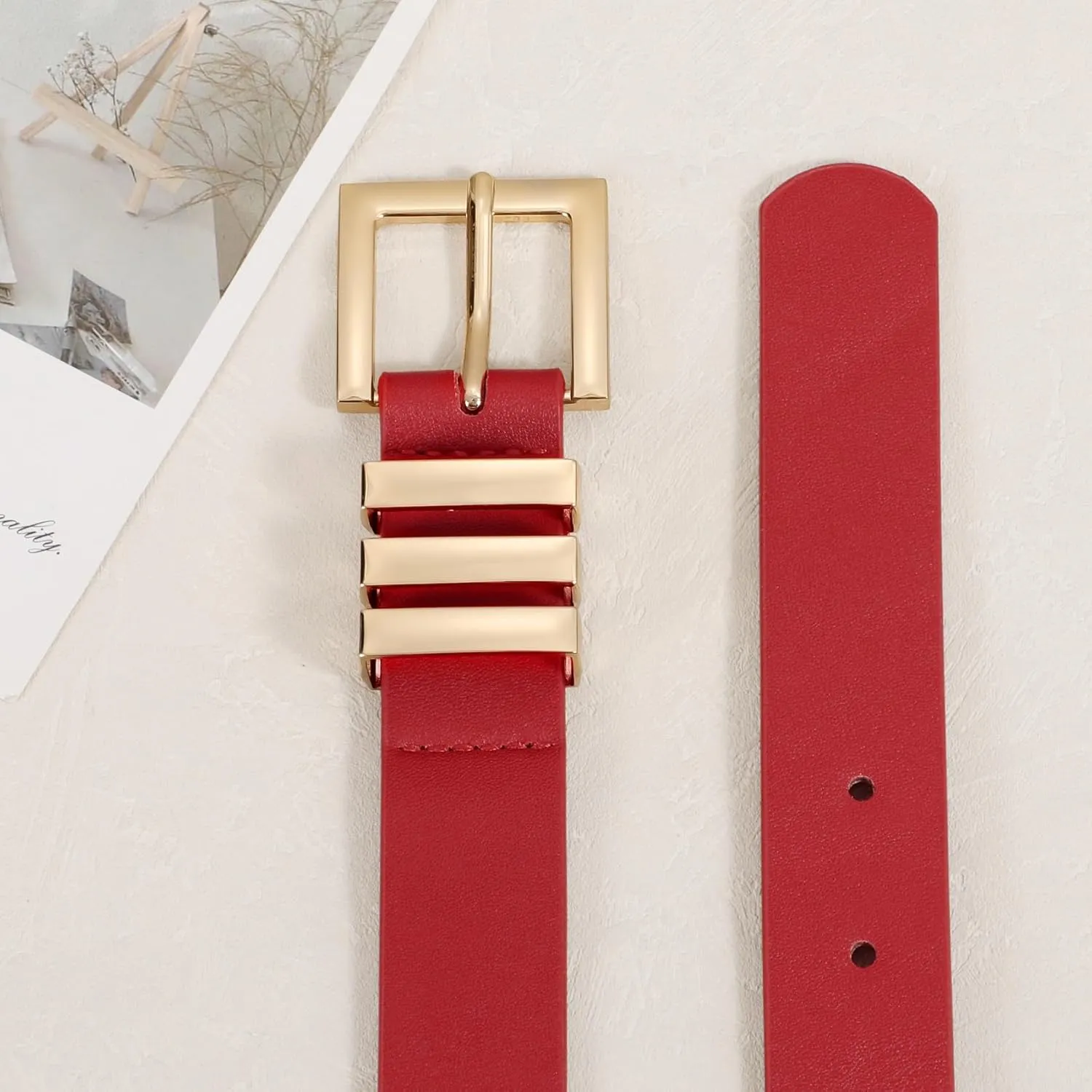 XZQTIVE Plus Size Women's Leather Belts for Jeans Pants Dress Fashion Ladies Waist Belt with Square Gold Buckle