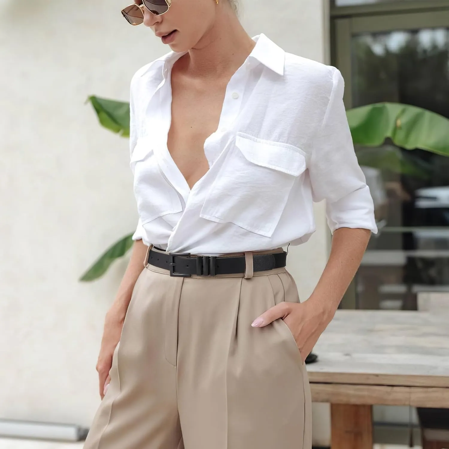 XZQTIVE Plus Size Women's Leather Belts for Jeans Pants Dress Fashion Ladies Waist Belt with Square Gold Buckle