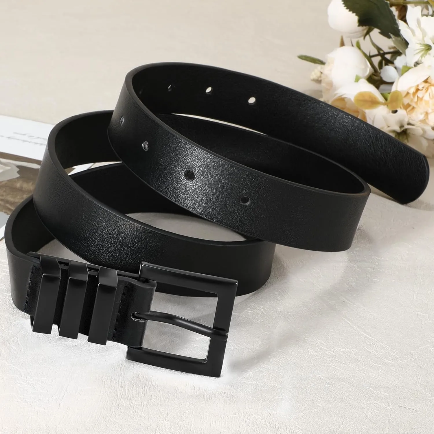 XZQTIVE Plus Size Women's Leather Belts for Jeans Pants Dress Fashion Ladies Waist Belt with Square Gold Buckle