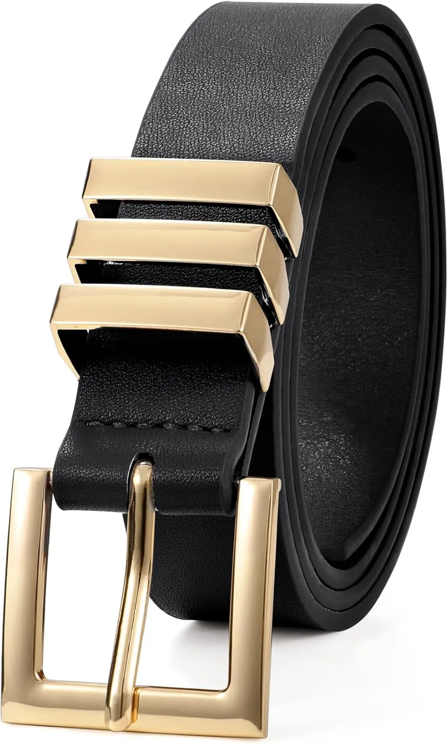 XZQTIVE Plus Size Women's Leather Belts for Jeans Pants Dress Fashion Ladies Waist Belt with Square Gold Buckle