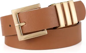 XZQTIVE Plus Size Women's Leather Belts for Jeans Pants Dress Fashion Ladies Waist Belt with Square Gold Buckle