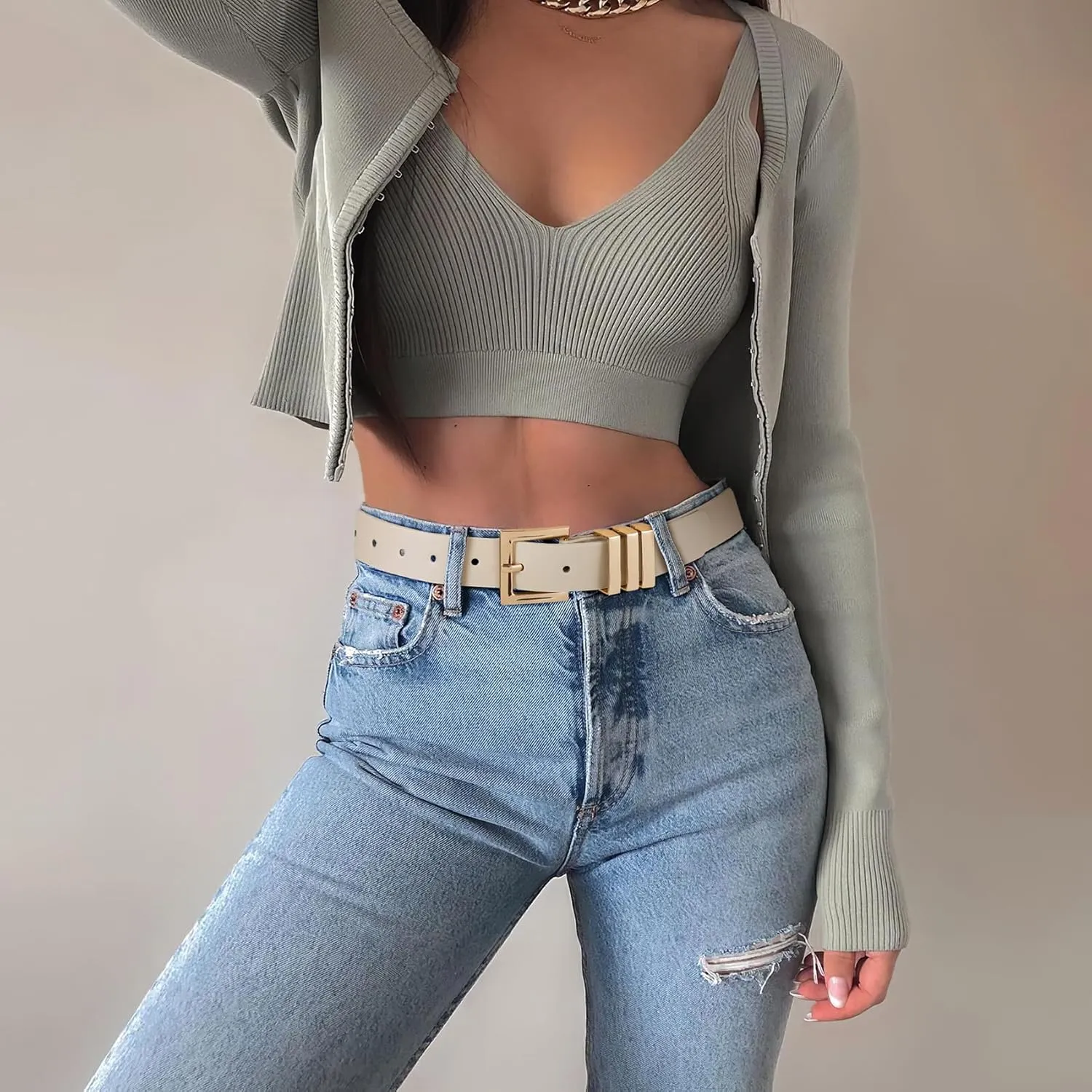 XZQTIVE Plus Size Women's Leather Belts for Jeans Pants Dress Fashion Ladies Waist Belt with Square Gold Buckle