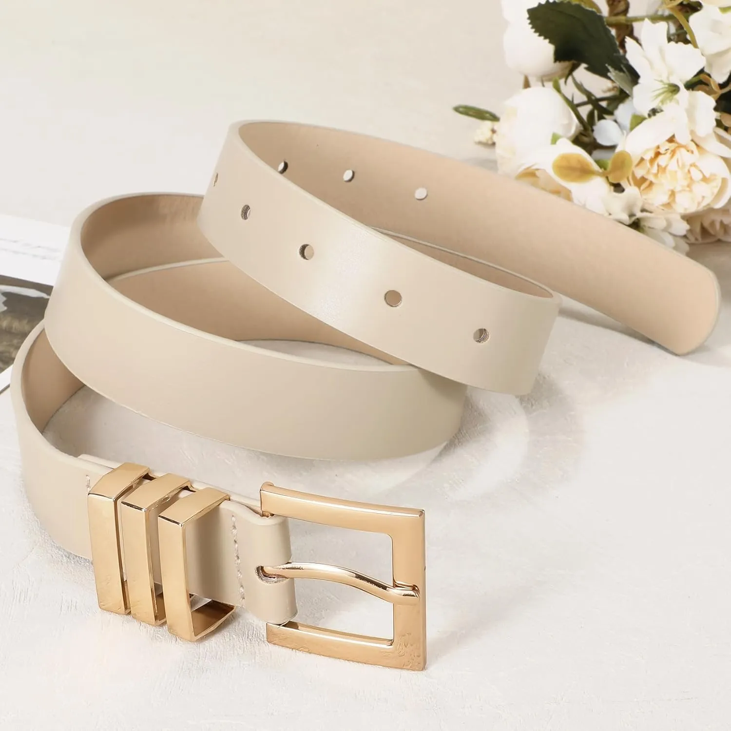 XZQTIVE Plus Size Women's Leather Belts for Jeans Pants Dress Fashion Ladies Waist Belt with Square Gold Buckle
