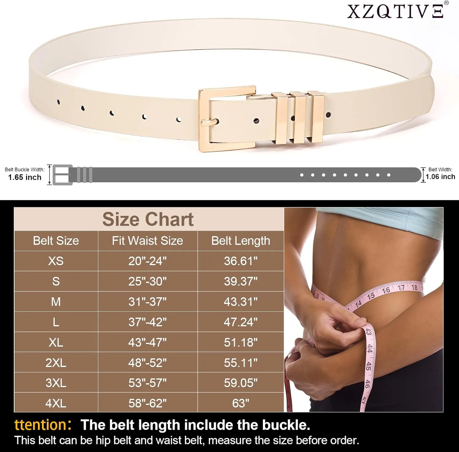 XZQTIVE Plus Size Women's Leather Belts for Jeans Pants Dress Fashion Ladies Waist Belt with Square Gold Buckle