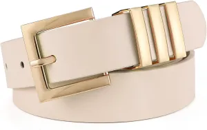 XZQTIVE Plus Size Women's Leather Belts for Jeans Pants Dress Fashion Ladies Waist Belt with Square Gold Buckle