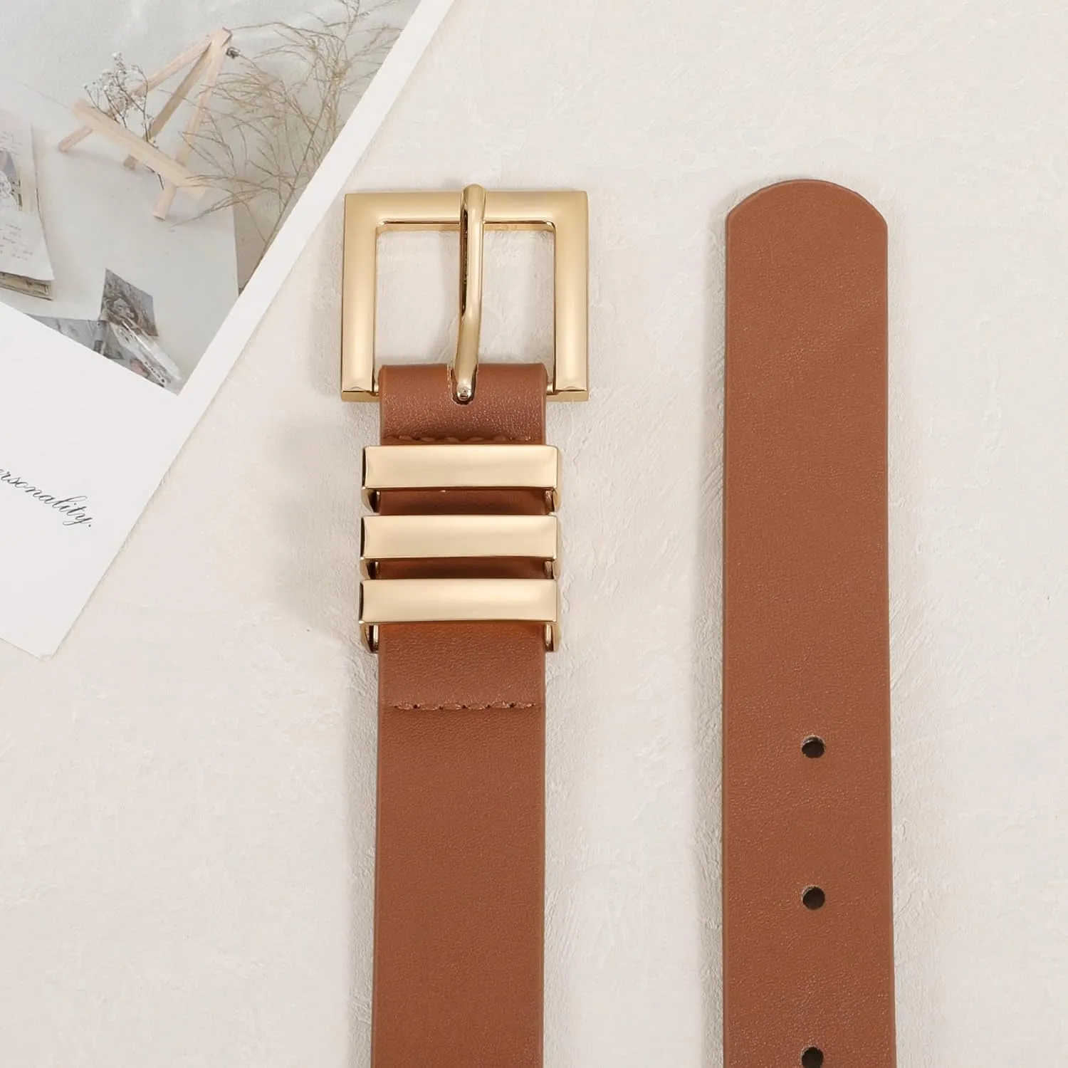 XZQTIVE Plus Size Women's Leather Belts for Jeans Pants Dress Fashion Ladies Waist Belt with Square Gold Buckle