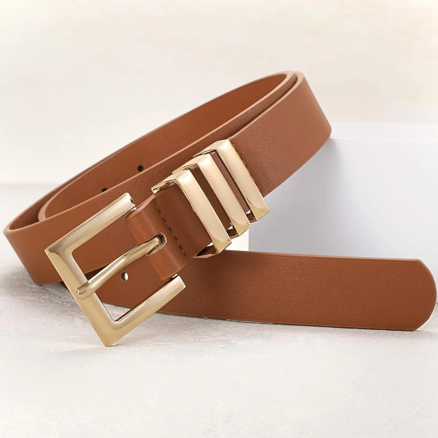 XZQTIVE Plus Size Women's Leather Belts for Jeans Pants Dress Fashion Ladies Waist Belt with Square Gold Buckle