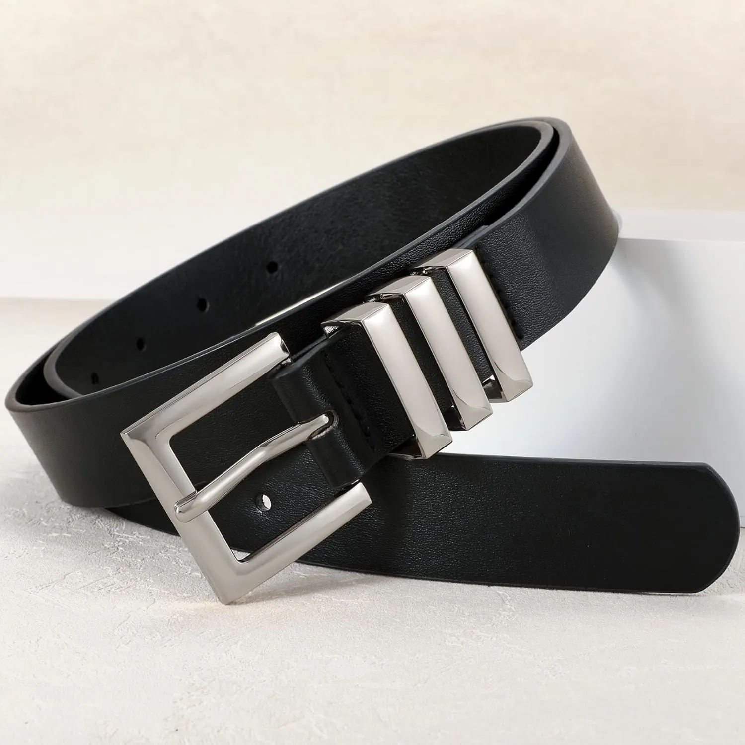 XZQTIVE Plus Size Women's Leather Belts for Jeans Pants Dress Fashion Ladies Waist Belt with Square Gold Buckle