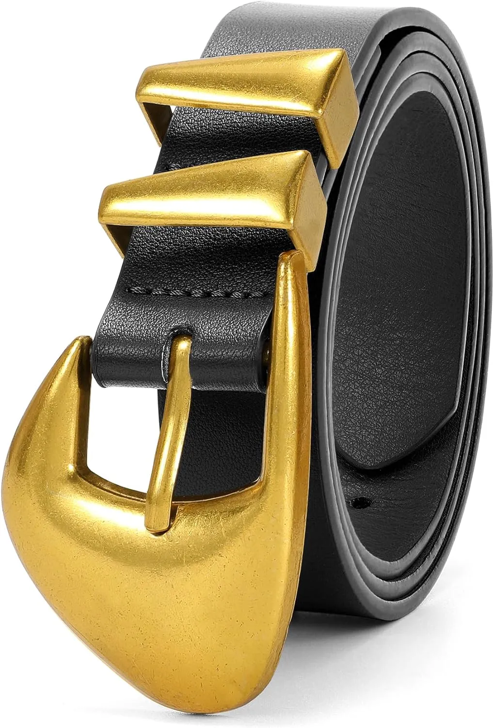 XZQTIVE Women's Leather Belts for Jeans Dress Pants Black Brown Belts for Women Ladies Waist Belts with Gold Buckle
