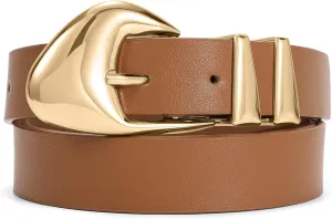 XZQTIVE Women's Leather Belts for Jeans Dress Pants Black Brown Belts for Women Ladies Waist Belts with Gold Buckle