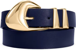 XZQTIVE Women's Leather Belts for Jeans Dress Pants Black Brown Belts for Women Ladies Waist Belts with Gold Buckle