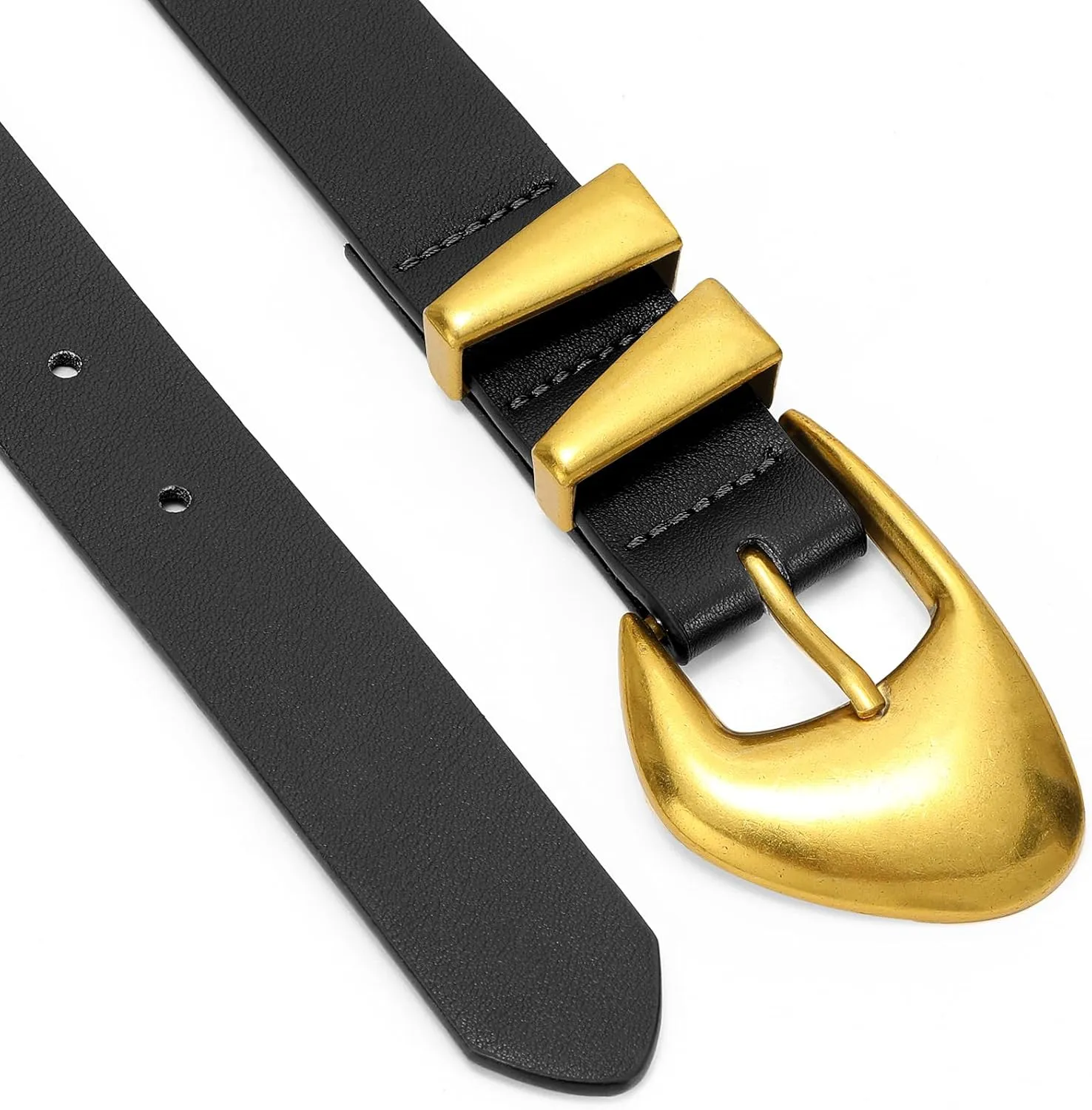 XZQTIVE Women's Leather Belts for Jeans Dress Pants Black Brown Belts for Women Ladies Waist Belts with Gold Buckle