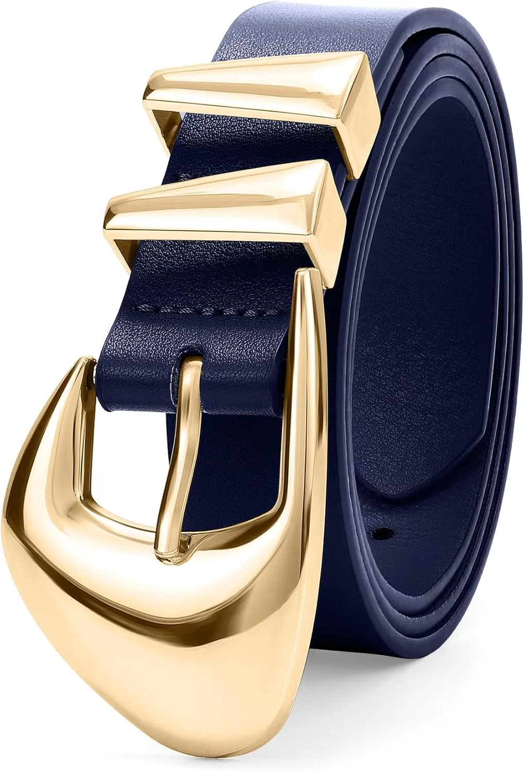 XZQTIVE Women's Leather Belts for Jeans Dress Pants Black Brown Belts for Women Ladies Waist Belts with Gold Buckle