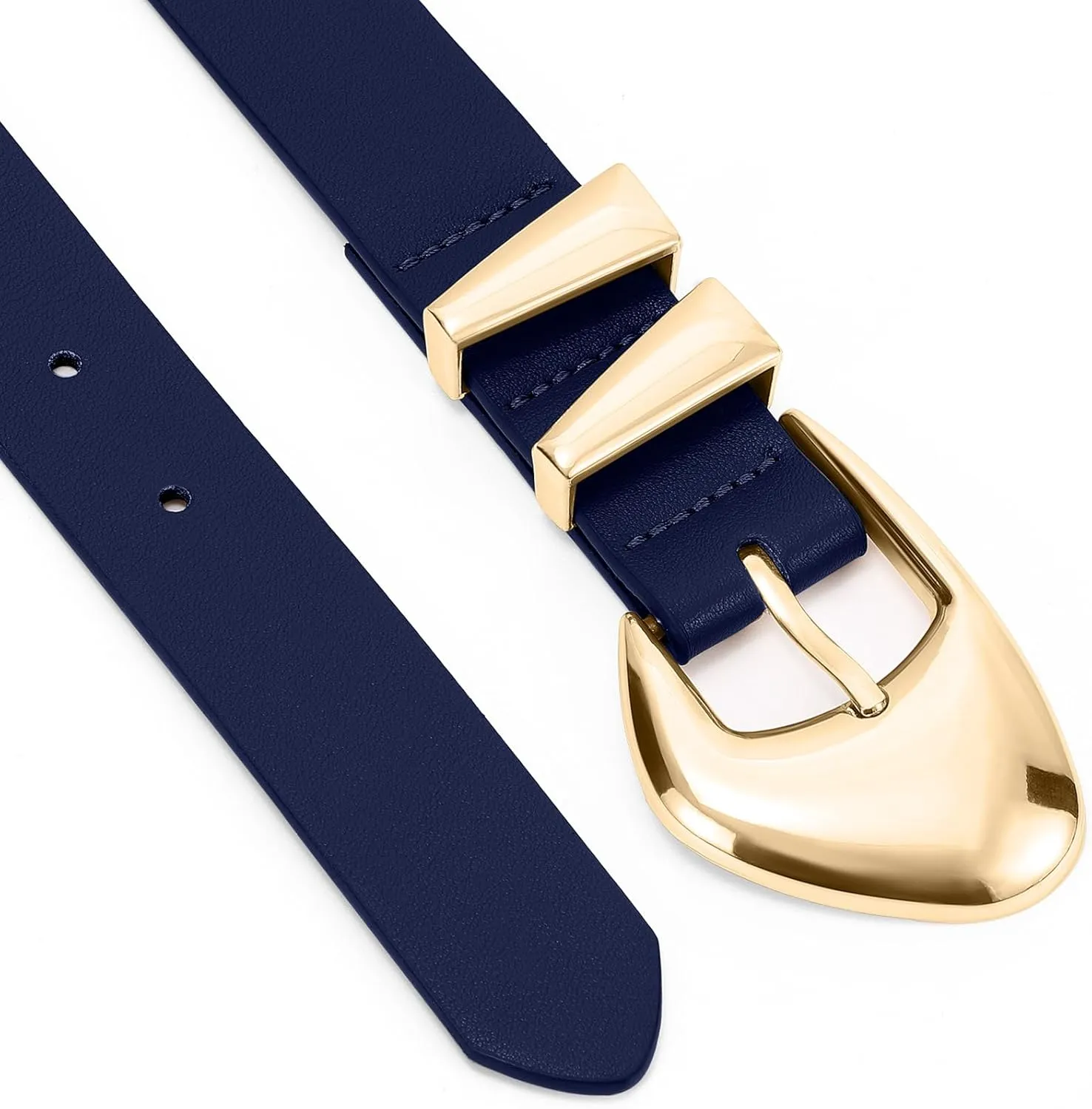 XZQTIVE Women's Leather Belts for Jeans Dress Pants Black Brown Belts for Women Ladies Waist Belts with Gold Buckle