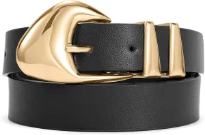 XZQTIVE Women's Leather Belts for Jeans Dress Pants Black Brown Belts for Women Ladies Waist Belts with Gold Buckle