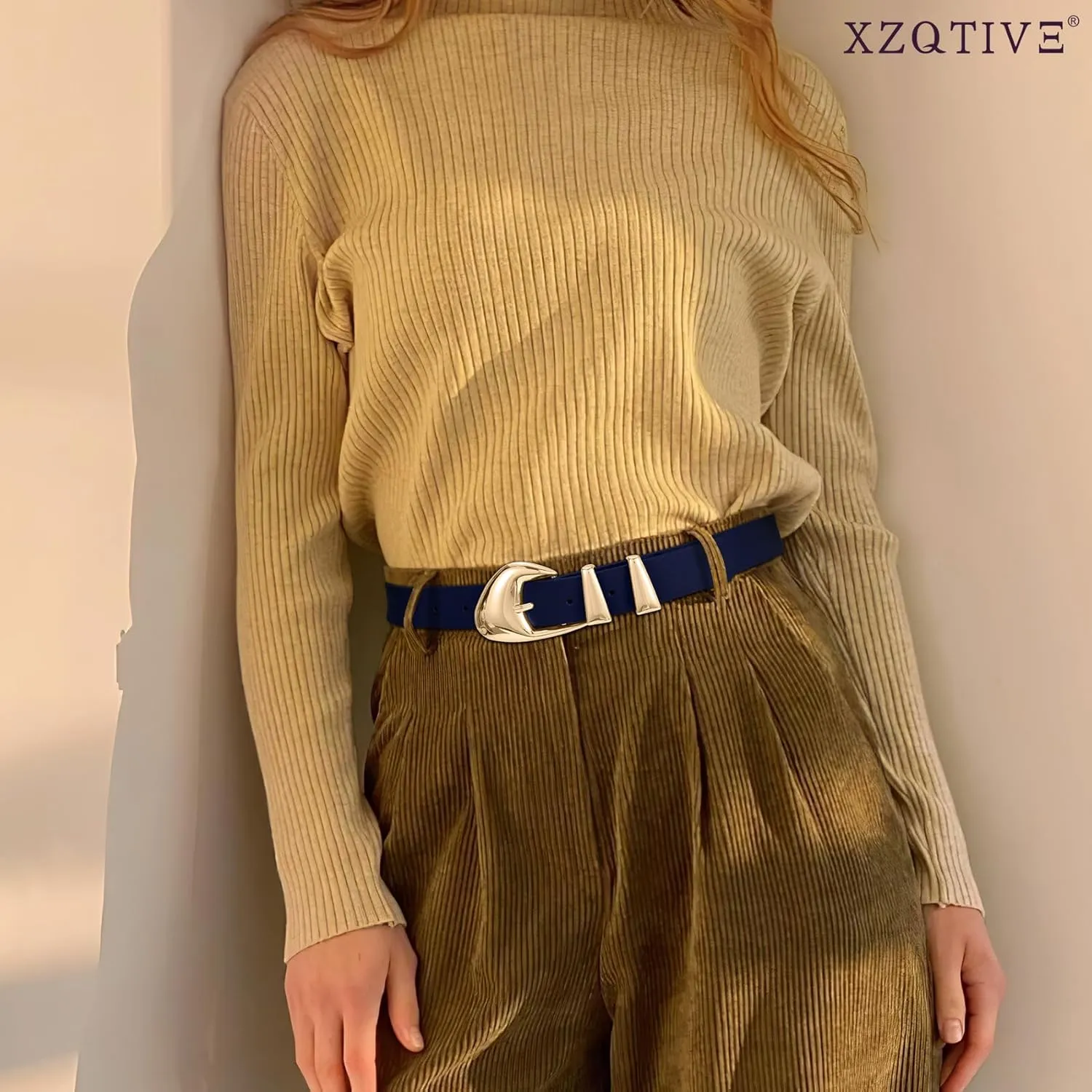 XZQTIVE Women's Leather Belts for Jeans Dress Pants Black Brown Belts for Women Ladies Waist Belts with Gold Buckle