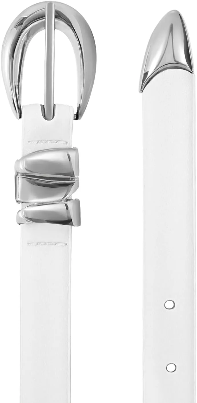 XZQTIVE Women's Skinny Leather Belts Ladies Thin Waist Belts for Jeans Dress Pants Trendy Black Belt with Gold Buckle