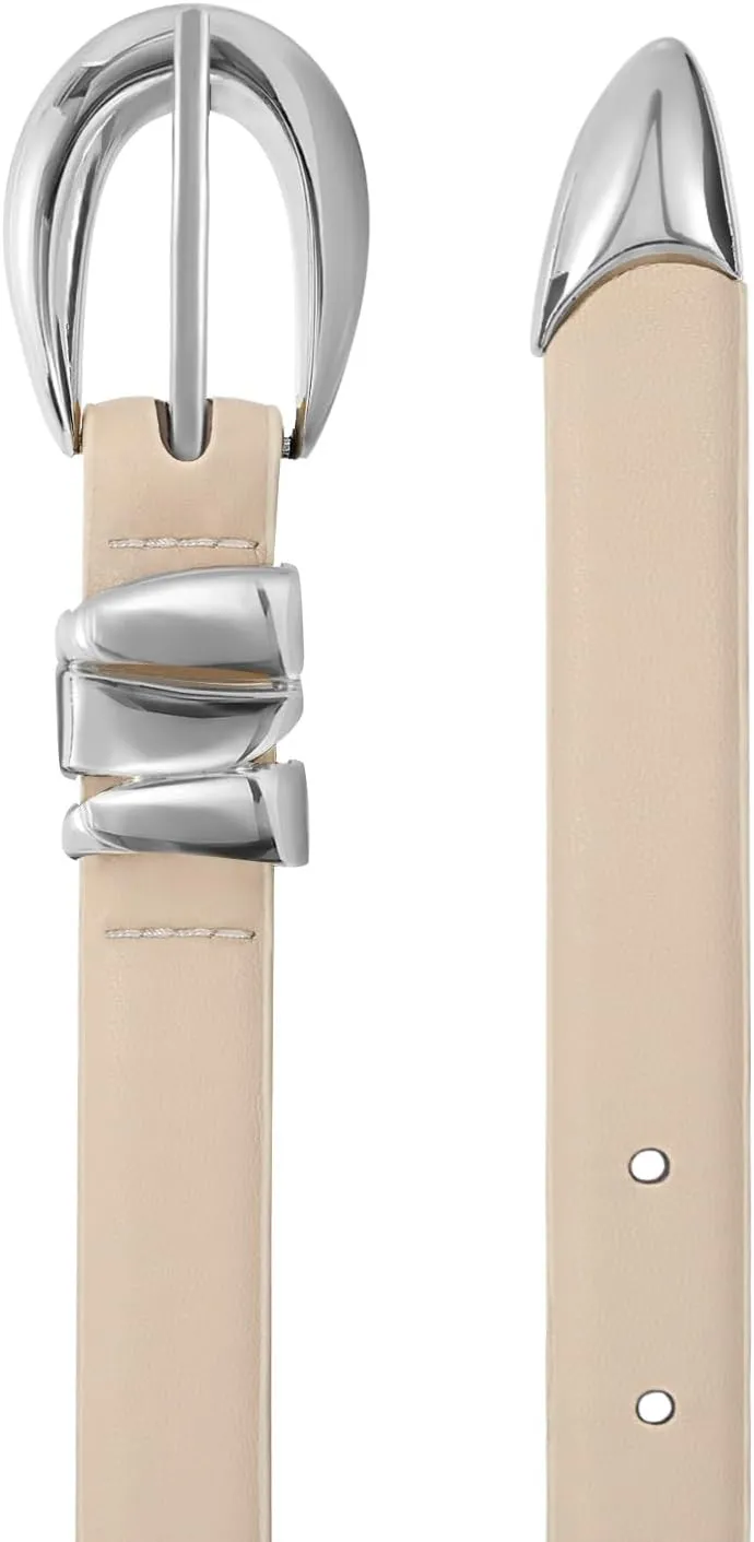 XZQTIVE Women's Skinny Leather Belts Ladies Thin Waist Belts for Jeans Dress Pants Trendy Black Belt with Gold Buckle