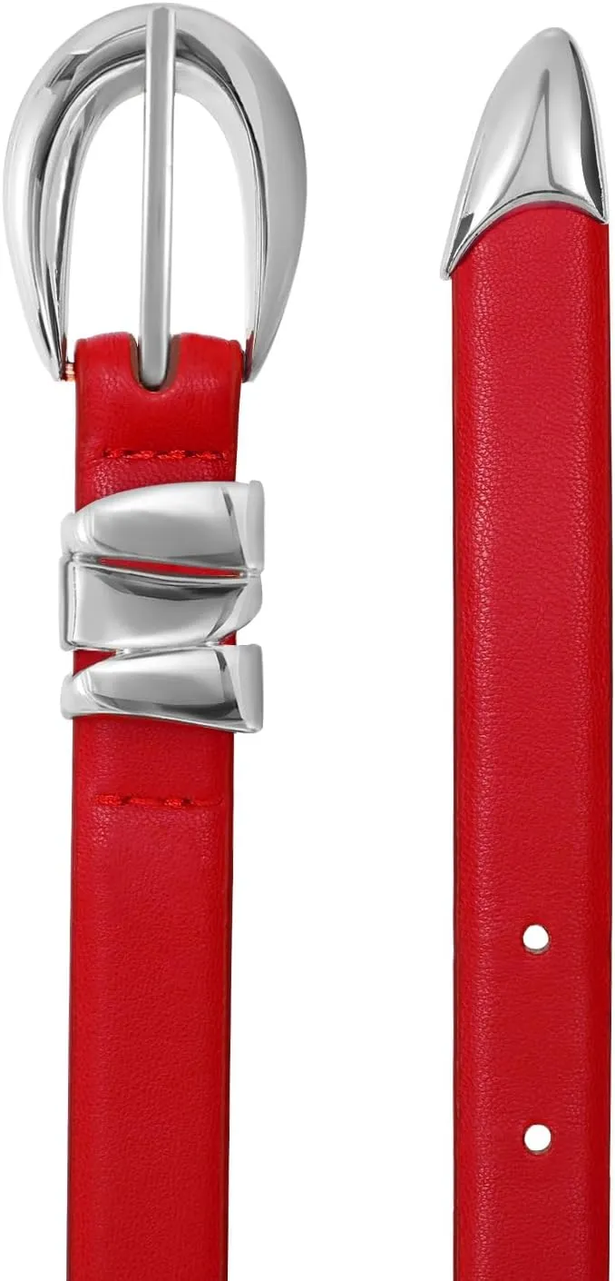 XZQTIVE Women's Skinny Leather Belts Ladies Thin Waist Belts for Jeans Dress Pants Trendy Black Belt with Gold Buckle