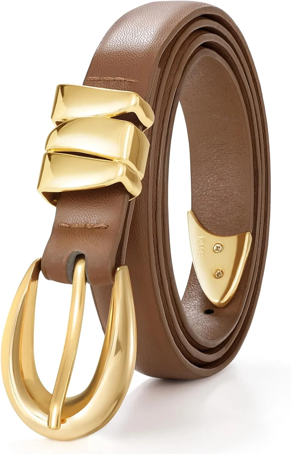 XZQTIVE Women's Skinny Leather Belts Ladies Thin Waist Belts for Jeans Dress Pants Trendy Black Belt with Gold Buckle