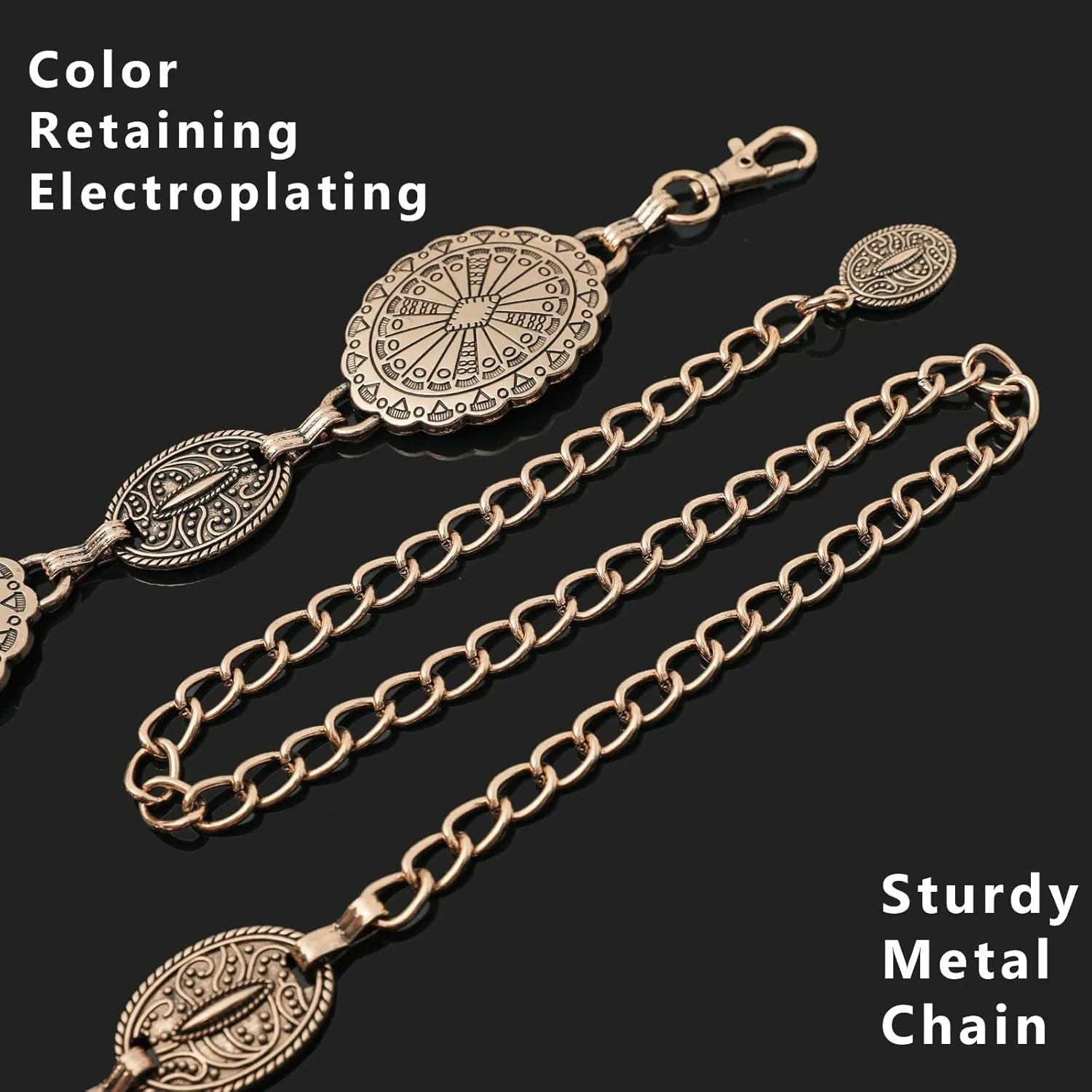 YGR Western Belts for Woman Cowgirl Metal Concho Chain Belts for Dresses Jeans Trousers Country Concert Outfit