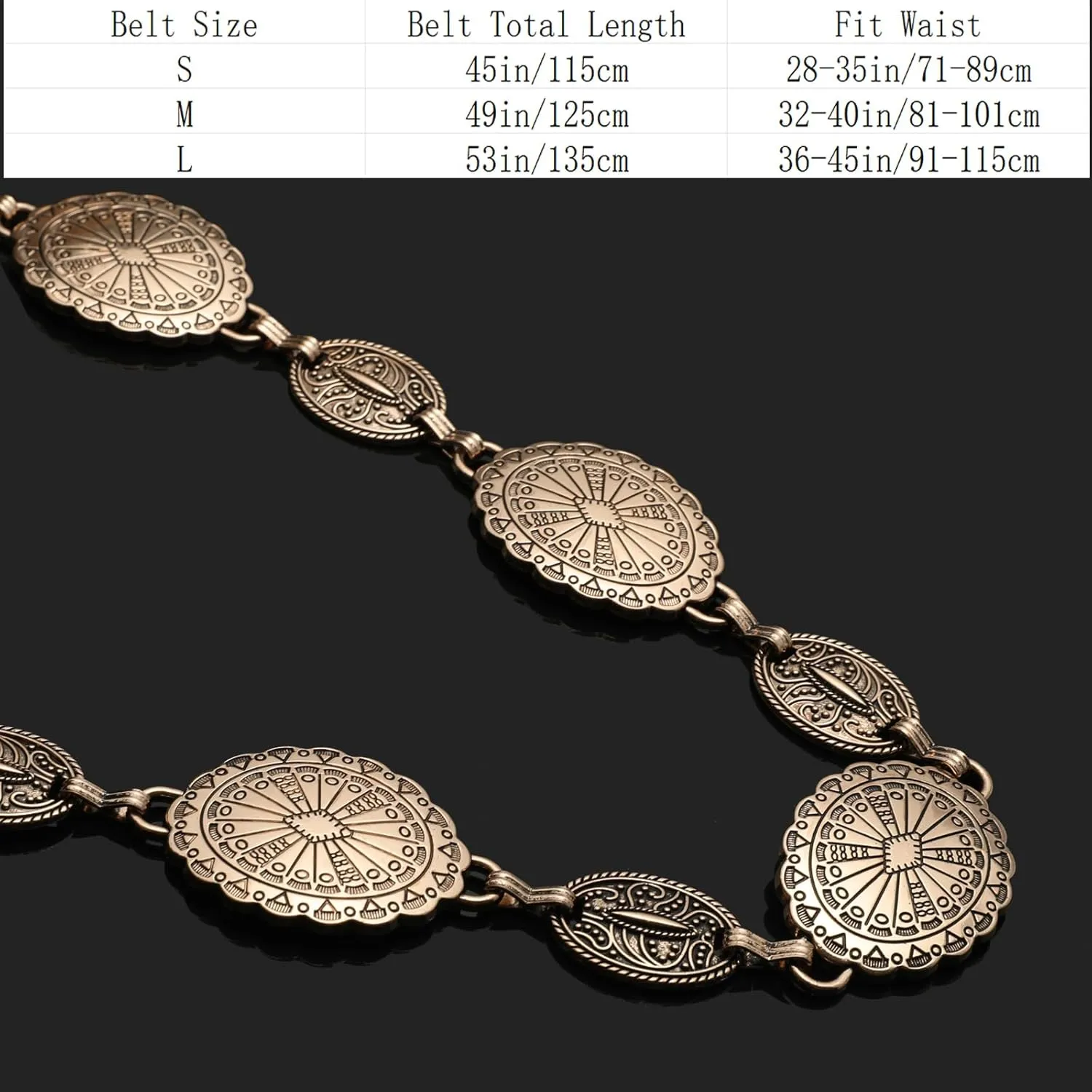 YGR Western Belts for Woman Cowgirl Metal Concho Chain Belts for Dresses Jeans Trousers Country Concert Outfit